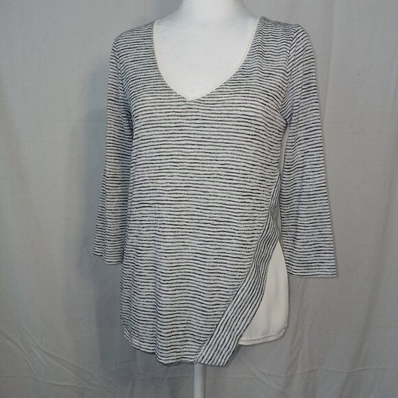 WHITE HOUSE BLACK MARKET 3\4 SLEEVE LINED TOP, BLACK AND WHITE STRIPES, SIZE XS - Picture 1 of 9